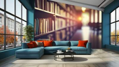 Blurred classroom with bookshelves based on defocussed effect.  Abstract blurred empty university library interior space. Use for background or backdrop in bookstore business or education concepts Wall mural