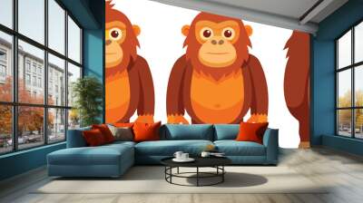 Three different sized cartoon monkeys with orange fur Wall mural