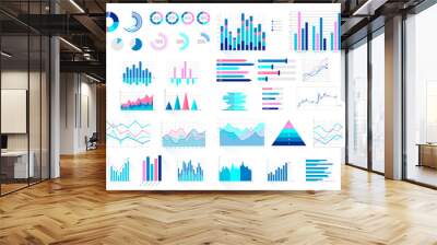 Business infographic elements set. Financial presentation visualization collection for analytics and statistics report. Colorful diagram, pie and flow charts, bar graphs and lines. vector illustration Wall mural