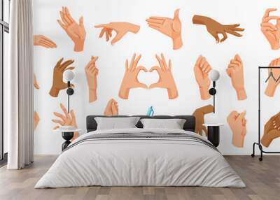 Multiple hand gestures in various positions, vector illustration, on a white background. Concept of communication and expressions. Vector illustration Wall mural