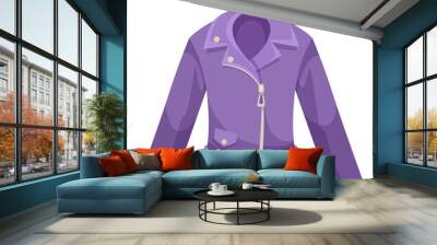 Purple leather jacket illustrated in a flat graphic style on a white background. Concept of fashion and apparel. Vector illustration Wall mural