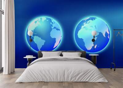 Vector illustration of Earth Globe with major continents. Earth Globe with American, African, Australian and Europe continent. Vector geographic elements illustrated on blue background Wall mural