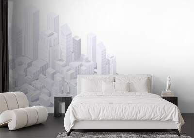 White city urban downtown architecture image. Modern skyscrapers, street cityscape, exterior town panorama view. Apartments and houses. Bright background. Isometric vector illustration Wall mural