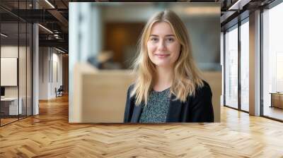 Professional Portrait of a Smiling Young British Woman, Ideal for Business, Marketing, and Corporate Promotions Wall mural