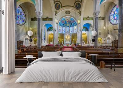 Interior nave and sanctuary of the historic St Benedict Catholic Church in downtown Terre Haute, Indiana Wall mural