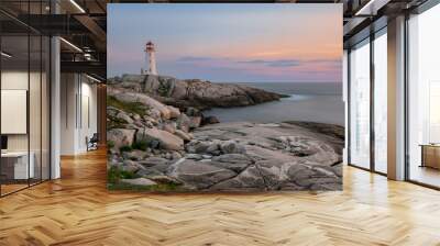 Peggy's Point Lighthouse at sunset at Peggy's Cove in Nova Scotia Wall mural