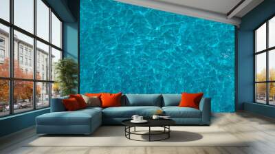 Swimming pool blue water in summer top view angle. Aerial view images of swimming pool in a sunny day which suitable for sport or relax on vacation time or workout for burn some calories in holiday. Wall mural