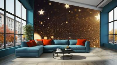 Abstract light magic luxury background with stars cosmos on the gold background Wall mural