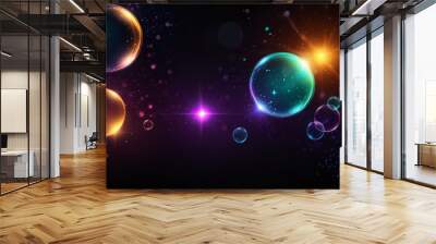 Glowing background with bubbles and stars BUBBLES ISOLATED ON BLACK glowing BACKGROUND Wall mural