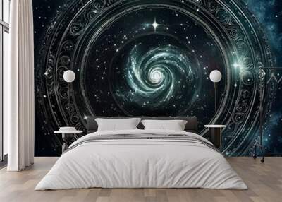 Cosmic Transmutation Circle - Swirling Galaxy in Ornate Frame. Wall mural