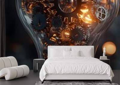 Lightbulb with Gears Inside - Innovation, Creativity and Ideas Concept Wall mural