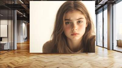 Portrait of a Young Girl with Serious Expression. Wall mural