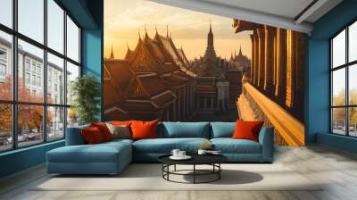 Wat Phra Kaew Temple Bangkok Thailand - Sunset View Wall mural