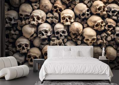 Pile of human skulls and bones Wall mural