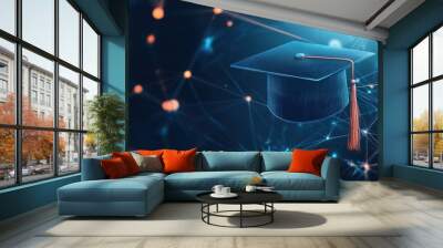 cap and gown on blue tech background Wall mural