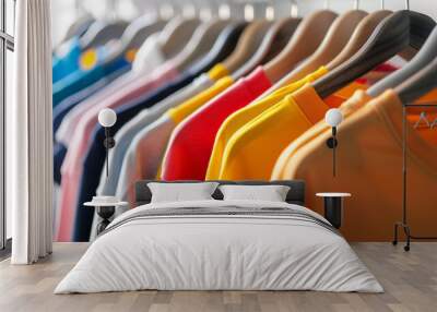 clothes of bright colors on a hanger in a row Wall mural