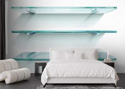 three glass shelves on a white background Wall mural