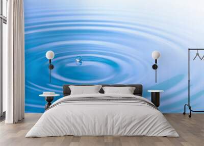 Waves of water are caused by falling droplets. 3d illustration. close-up view. Wall mural