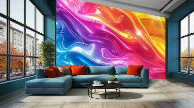 colorful and liquid smooth background with purple neon gradient, fluid vivid wallpaper with curve and wave shapes, iridescent tech silk style Wall mural