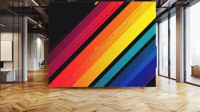 colorful diagonal rainbow stripes on black background pattern, abstract multicolored stylish wallpaper, lgbt colors Wall mural