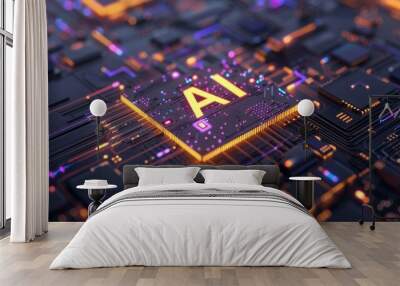 dedicated ai microchip on electric circuit board, artificial intelligence technology and gpu cloud c Wall mural