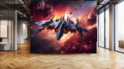 futuristic air space fighter jet, military fiction aircraft taking combat, fantastic army jet Wall mural