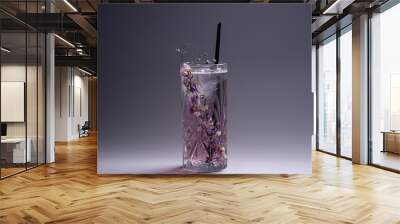 luxury violet fizz cocktail drink with flower decoration on grey background Wall mural