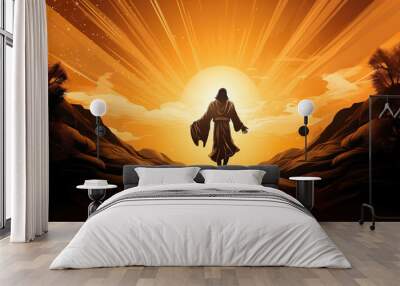 silhouette of Jesus Christ in rays of light, holy bible and religion, faith and christianity concept Wall mural