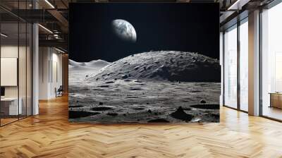 surface of moon in black open space, cosmic satellite landscape with craters Wall mural