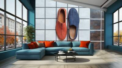 top view of two shoes on stylish background; Wall mural