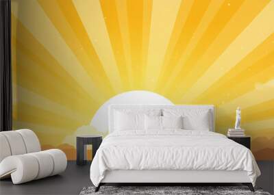 vector illustration of orange and yellow sun, sunset in style of cartoon Wall mural