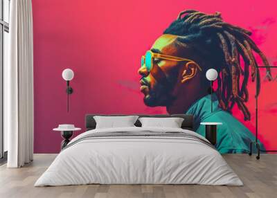 young handsome african american man with dreadlocks hairstyle, black person with stylish hair Wall mural