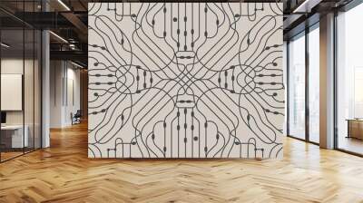 Intricate Circuitry Pattern: A seamless technological design featuring interconnected lines and nodes on a neutral background.  Wall mural