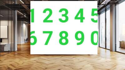 Green number set isolated on white background Wall mural