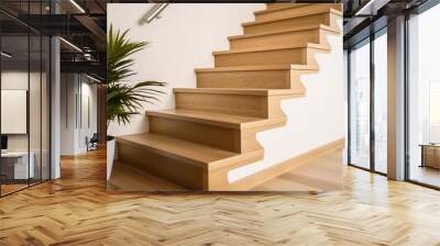 Modern natural ash tree wooden stairs in new house interior. Generative AI Wall mural