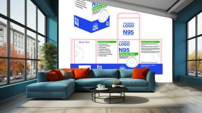 N95 respirator mask packaging box design. Vector illustration. Wall mural