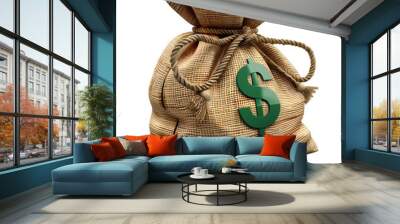 money bag with green dollar sign in transparent background Wall mural