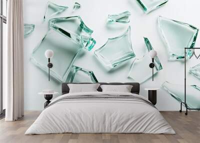 Sharp shards of broken glass on white background. Wall mural