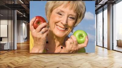 happy smiling attractive senior woman, healthy eating Wall mural