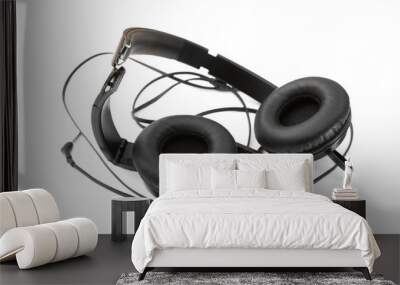 Broken headphones on white isolated background Wall mural