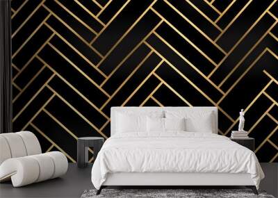 A black and gold patterned background with gold stripes Wall mural