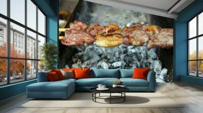 Brochettes de viandeMeat skewers on a barbecue. China. Wall mural