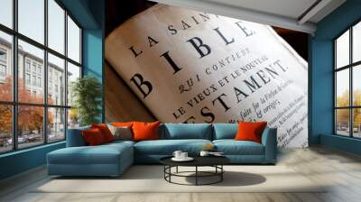 Old bible in French, 1669. Old and new testaments. Wall mural