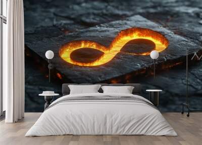 A fiery infinity symbol etched into a stone slab. Wall mural