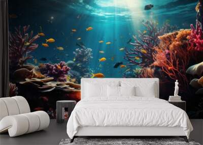 Underwater view with coral reefs and colorful fish Wall mural