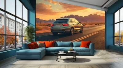 view of cars driving on the road at sunset. rear view Wall mural