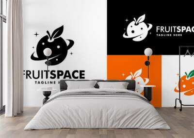 Vector design template of orange logo combined with a planet.
Space, universe, fruit, diet, vitamins. EPS 10 icon symbol Wall mural