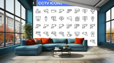 surveillance camera vector line icon set. contains linear outline icons like cctv, security smart ca Wall mural