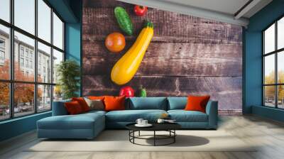 Fresh, homemade vegetables on a wooden background. Harvesting vegetables Wall mural