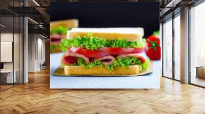 Fresh sandwich with ham and vegetables Wall mural